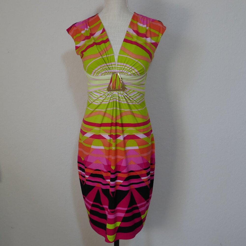 Multicolor Y2K Vintage Bodycon Dress by Cache Made in USA Size 6